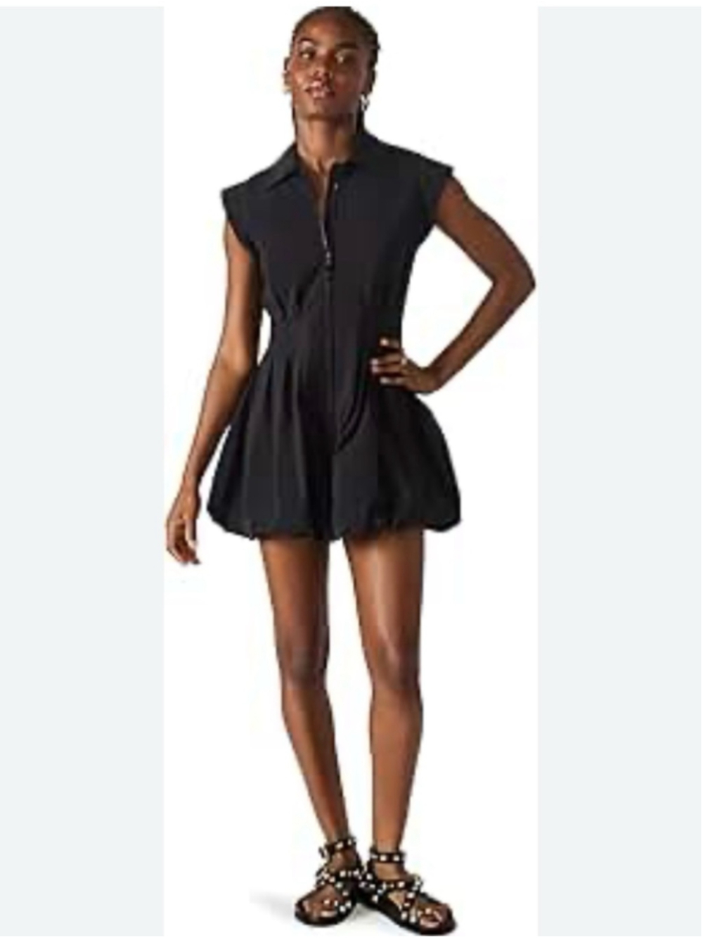 Steve Madden DYANNE Black Zip-Front Bubble Hem Dress